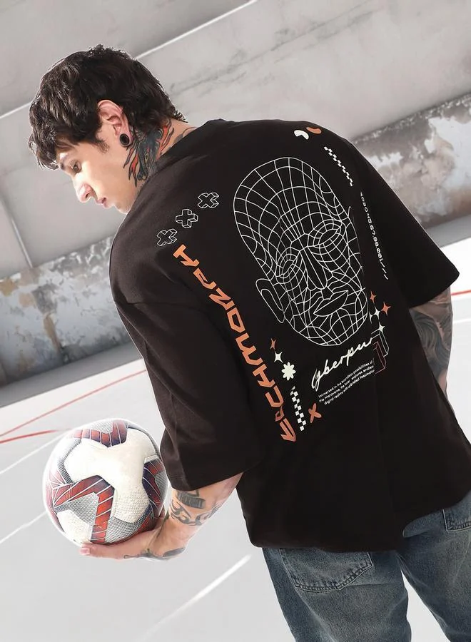 Hubberholme Men Cyborg Graphic Printed Oversized Fit T-Shirt
