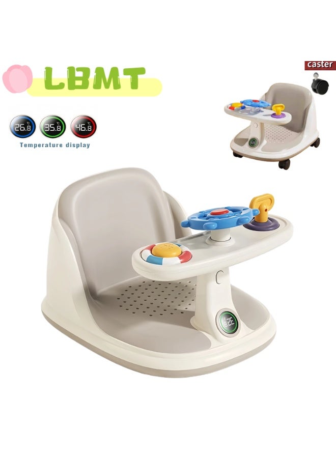 LBMT مقعد حمام للأطفال،مقعد حوض استحمام متعدد الوظائف للأطفال مع عجلات قابلة للفصل ودرجة حرارة الماء،كرسي حوض استحمام مع صينية ألعاب/كوب شفط قوي/حصيرة ناعمة غير قابلة للانزلاق،كرسي حمام محمول للأطفال الصغار غير قابل للانزلاق لمدة 6+ شهرًا - Image 1