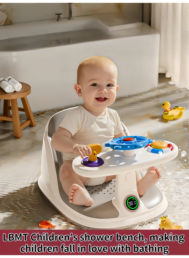 LBMT مقعد حمام للأطفال،مقعد حوض استحمام متعدد الوظائف للأطفال مع عجلات قابلة للفصل ودرجة حرارة الماء،كرسي حوض استحمام مع صينية ألعاب/كوب شفط قوي/حصيرة ناعمة غير قابلة للانزلاق،كرسي حمام محمول للأطفال الصغار غير قابل للانزلاق لمدة 6+ شهرًا - Image 4