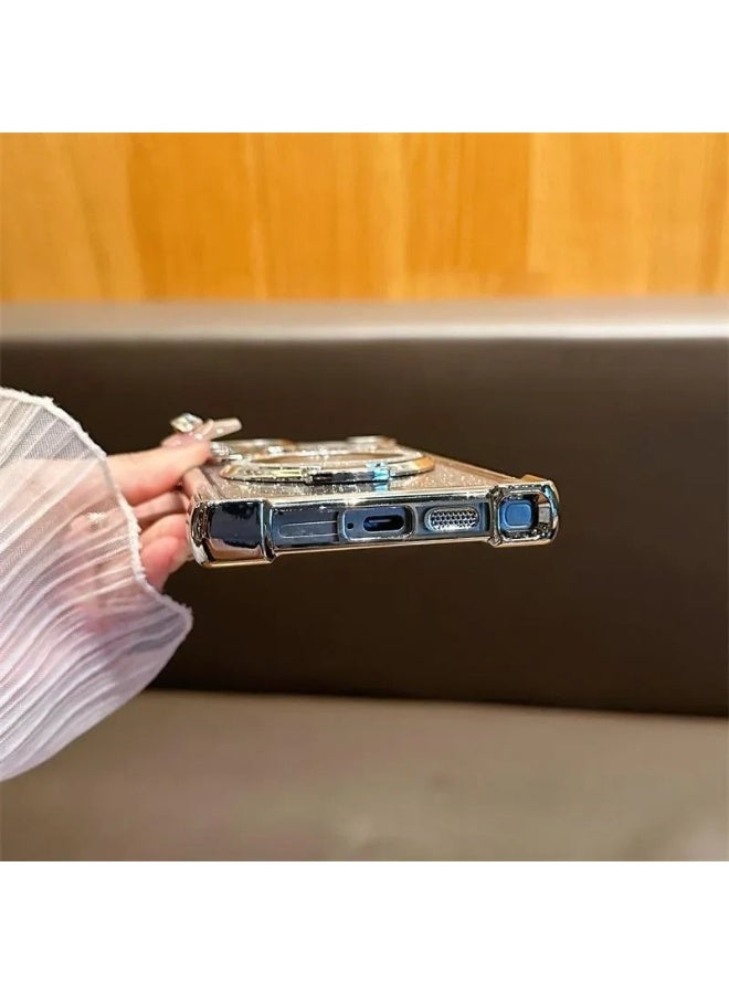 جيناو غطاء فاخر لسامسونج جالكسي إس 24 ألترا: حلقة ماج سيف (MagSafe) قابلة للتركيب + إطار مطلي بالكهرباء متلألئ مع حماية مضادة للصدمات بوسادة هوائية - غطاء خلفي شفاف بلون الكريستال (بلمعة فضية) - Image 5