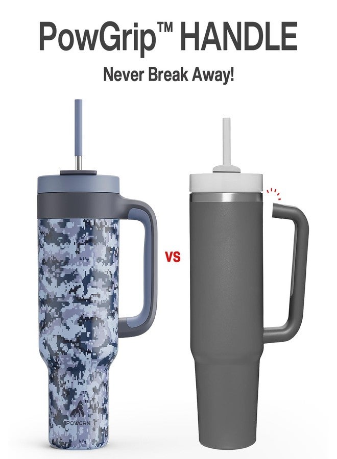 powcan 40 oz Camo Tumbler with Handle, 2-in-1 Straw and Sip Lid, Leakproof, Dishwasher Safe, Insulated Stainless Steel Travel Coffee Mug, Keeps Cold for 34 Hours, Fits in Car Cup Holder (Navy Digital) - Image 3