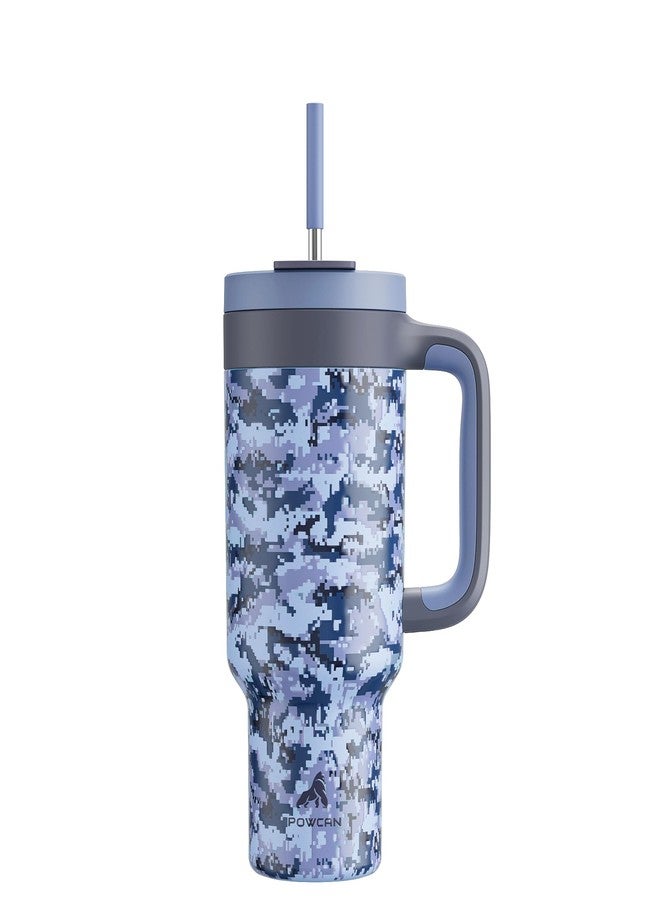 powcan 40 oz Camo Tumbler with Handle, 2-in-1 Straw and Sip Lid, Leakproof, Dishwasher Safe, Insulated Stainless Steel Travel Coffee Mug, Keeps Cold for 34 Hours, Fits in Car Cup Holder (Navy Digital) - Image 1
