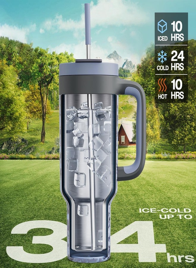 powcan 40 oz Camo Tumbler with Handle, 2-in-1 Straw and Sip Lid, Leakproof, Dishwasher Safe, Insulated Stainless Steel Travel Coffee Mug, Keeps Cold for 34 Hours, Fits in Car Cup Holder (Navy Digital) - Image 2