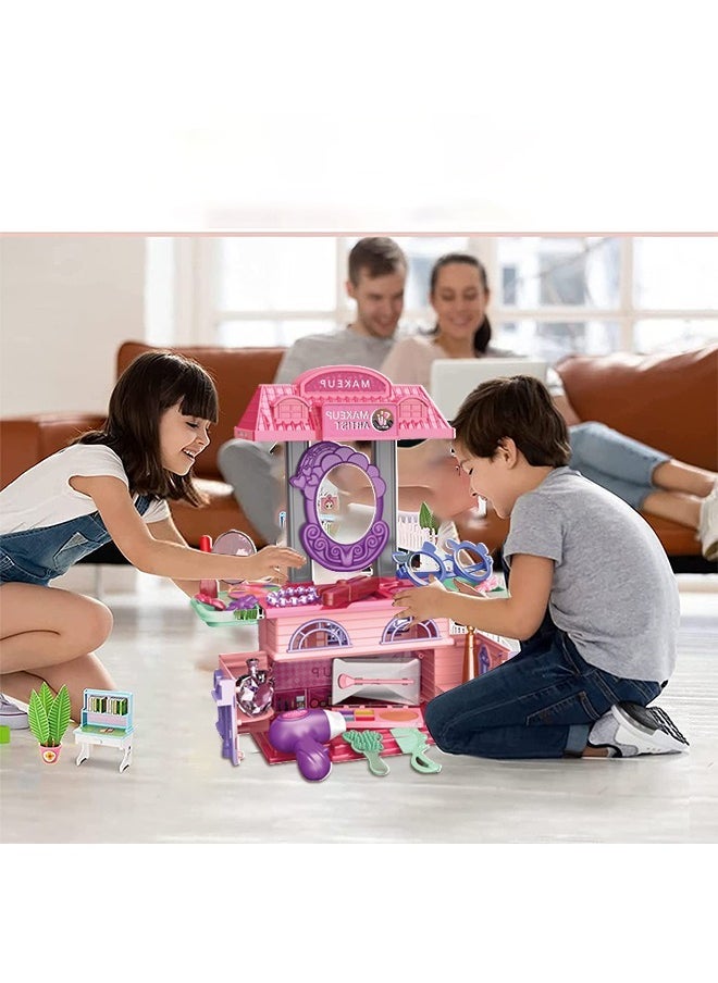 GROIC 2-in-1 Vanity Table Set Girls Toy Makeup Accessories with Mirror, Makeup Pretend Cosmetics, Hair Dryer and Beauty Accessories,Makeup Toys Pretend Play House 31PCS  - Image 5