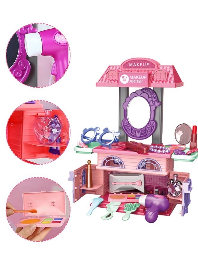 GROIC 2-in-1 Vanity Table Set Girls Toy Makeup Accessories with Mirror, Makeup Pretend Cosmetics, Hair Dryer and Beauty Accessories,Makeup Toys Pretend Play House 31PCS  - Image 3