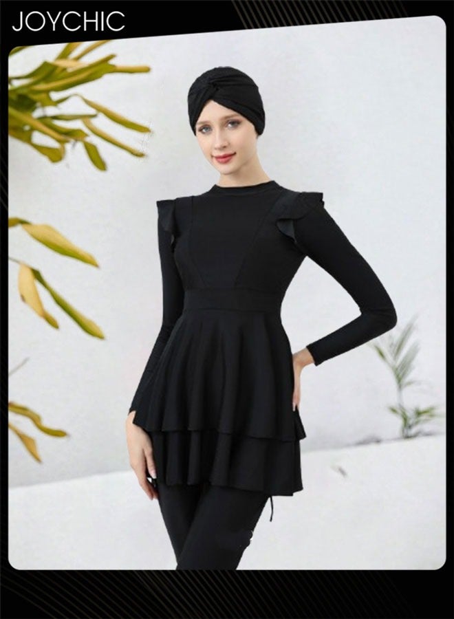 Joychic طقم ملابس سباحة مكون من 3 قطع للنساء المسلمات مع أكمام طويلة مريح وواقٍ من الشمس ملابس شاطئية صيفية خفيفة الوزن - Image 3