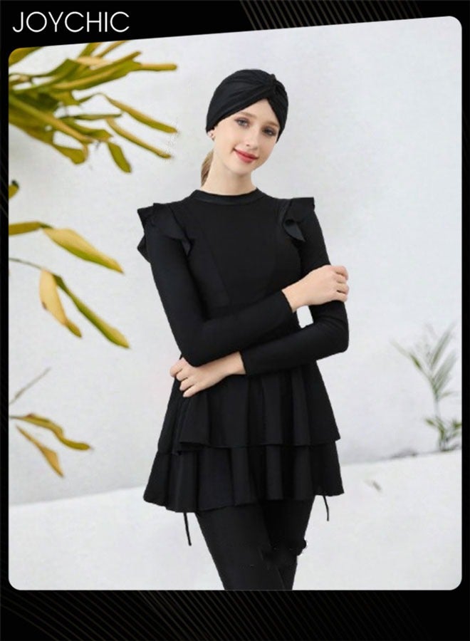 Joychic طقم ملابس سباحة مكون من 3 قطع للنساء المسلمات مع أكمام طويلة مريح وواقٍ من الشمس ملابس شاطئية صيفية خفيفة الوزن - Image 4