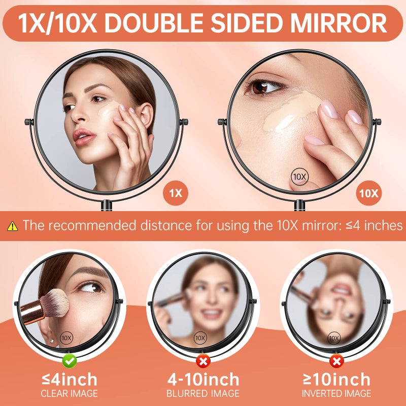 Benbilry 9"" Large Size Wall Mounted Makeup Mirror  1X/10X Magnifying Double Sided Shaving Mirror For Bathroom  360 Swivel Extendable Arm Black - Image 3