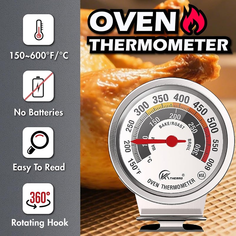 KT THERMO NSF Certified Oven Thermometer - 3in Analog Appliance Thermometer with Wide 150-600°F Temperature Range, Stainless Steel, Large Dial for Easy Reading - Image 3