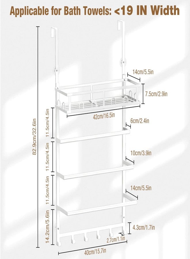 Aetyord Towel Racks for Bathroom Over The Door Towel Rack Towel Storage with Metal Shelf Basket and Hooks White - Image 3