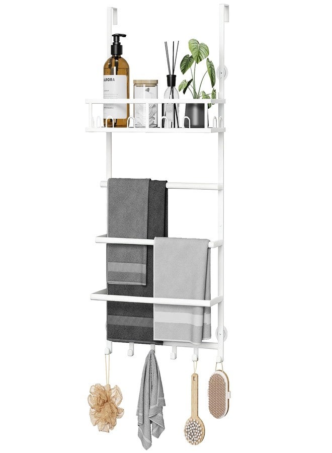 Aetyord Towel Racks for Bathroom Over The Door Towel Rack Towel Storage with Metal Shelf Basket and Hooks White - Image 1