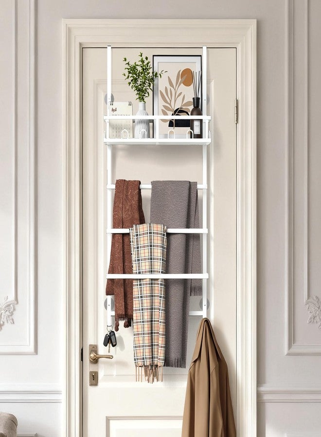 Aetyord Towel Racks for Bathroom Over The Door Towel Rack Towel Storage with Metal Shelf Basket and Hooks White - Image 4