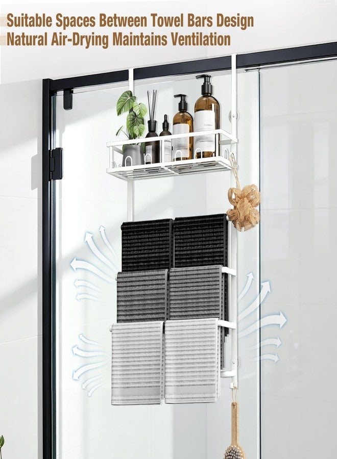 Aetyord Towel Racks for Bathroom Over The Door Towel Rack Towel Storage with Metal Shelf Basket and Hooks White - Image 5