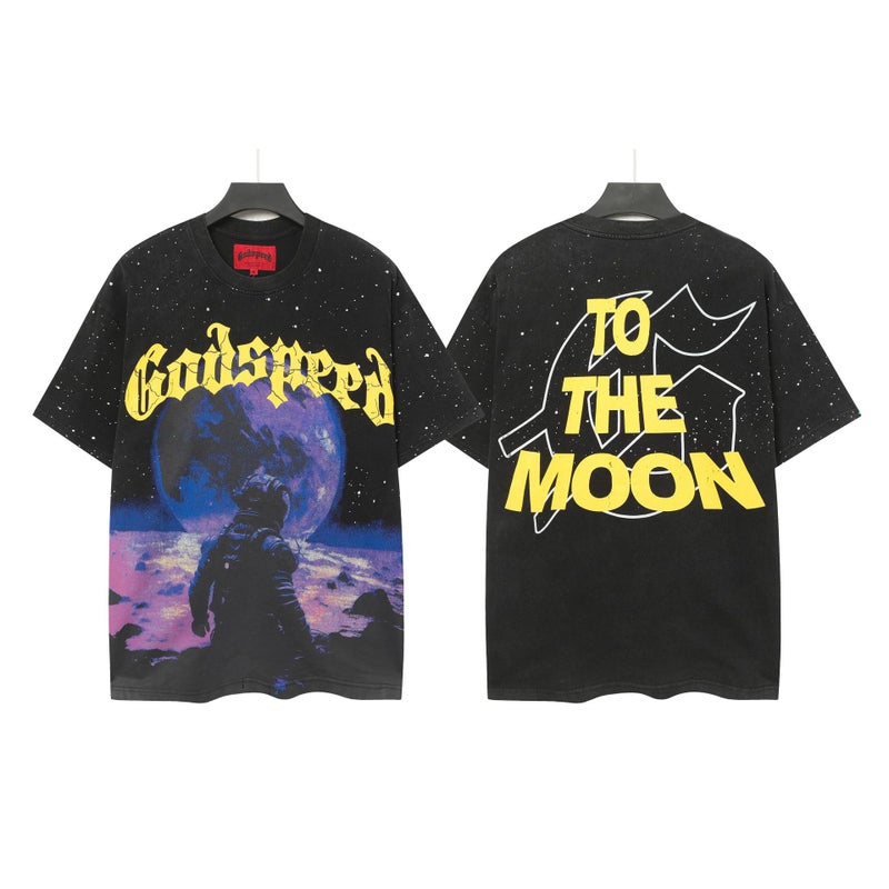 2025 US Tide Godspeed Cross-border American Rock Street Washing Retro Short-sleeved T-shirt 6062 wash water black