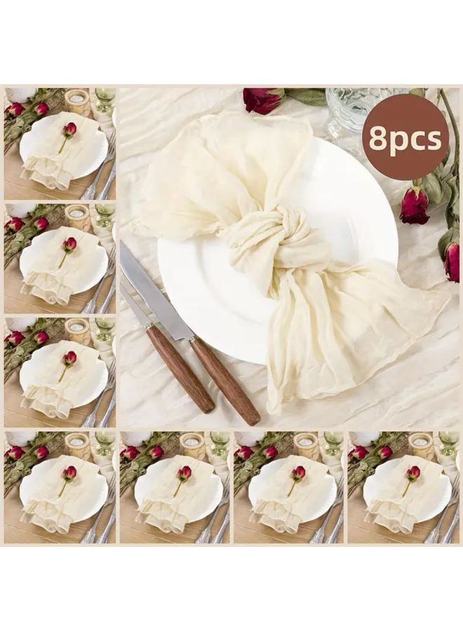 8 قطع مناديل البوليستر المموجة كريمة 19.69 × 19.69 بوصة سجادات طاولة ناعمة لحفلات الزفاف - Image 1