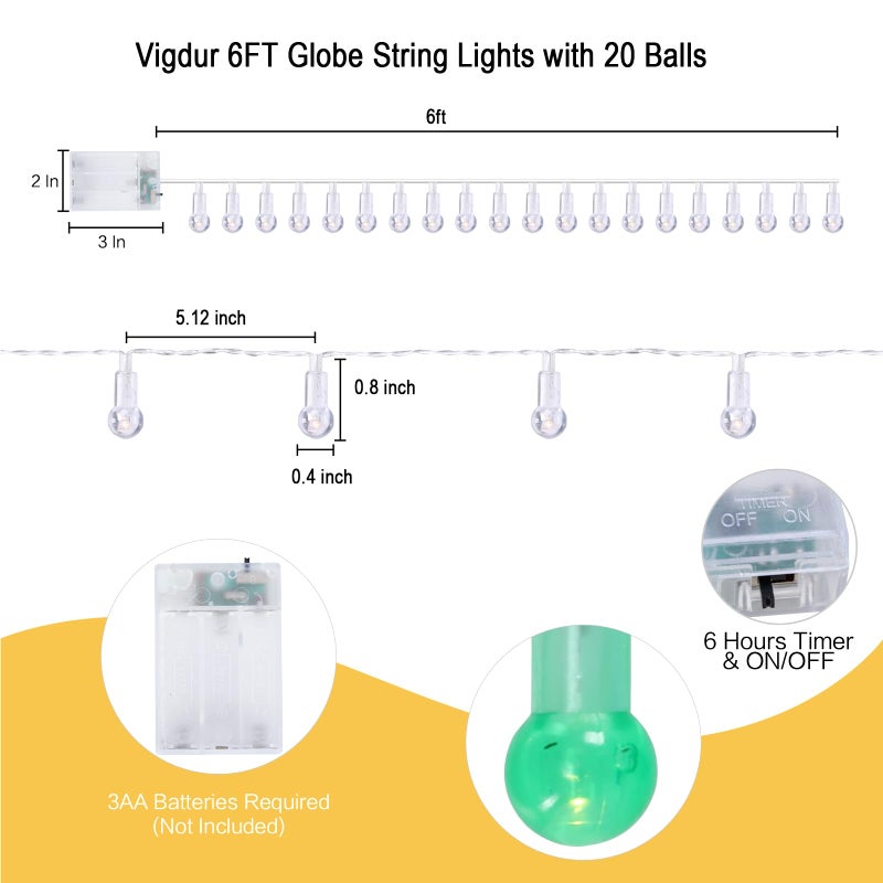 Vigdur Globe String Lights - Cute Decorative String Lights Battery Operated with 20 Mini Bead Bulbs, Indoor String Light for Outside Backyard Porch Balcony Party(Clear) - Image 3