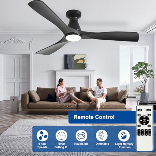 Depuley 52-Inch Ceiling Fans with Lights: Black 3 Blade Flush Mount Low Profile Ceiling Fan for Bedroom - Dimmable Indoor Outdoor Fan with Remote Control Ultra Quiet DC Motor Timer - Image 4