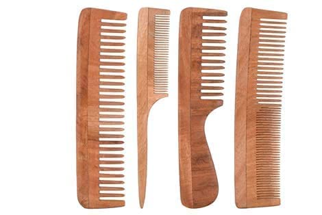 Aairaa Neem Wood Comb For Hair Growth Neem Wood Comb Wide Combo Of 4 Hair Styling Comb Wooden Comb For Men And Women - Image 1