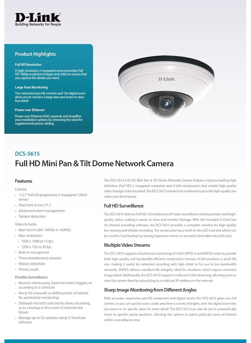 دي لينك دي - لينك كاميرا HD بتقنية نقل الطاقة عبر شبكة الايثرنت - DCS-5615، سلكي، ابيض - Image 3