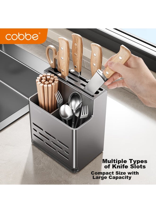 Cobbe Kitchen Knife Holder, Wall-mounted Chopstick Cage, Multi-functional Storage Rack, No Drilling Required, Stainless Steel Chopstick Tube, Knife Holder - Image 4