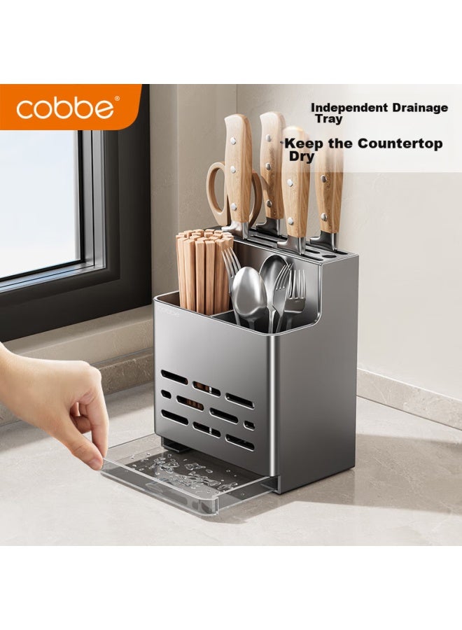 Cobbe Kitchen Knife Holder, Wall-mounted Chopstick Cage, Multi-functional Storage Rack, No Drilling Required, Stainless Steel Chopstick Tube, Knife Holder - Image 5