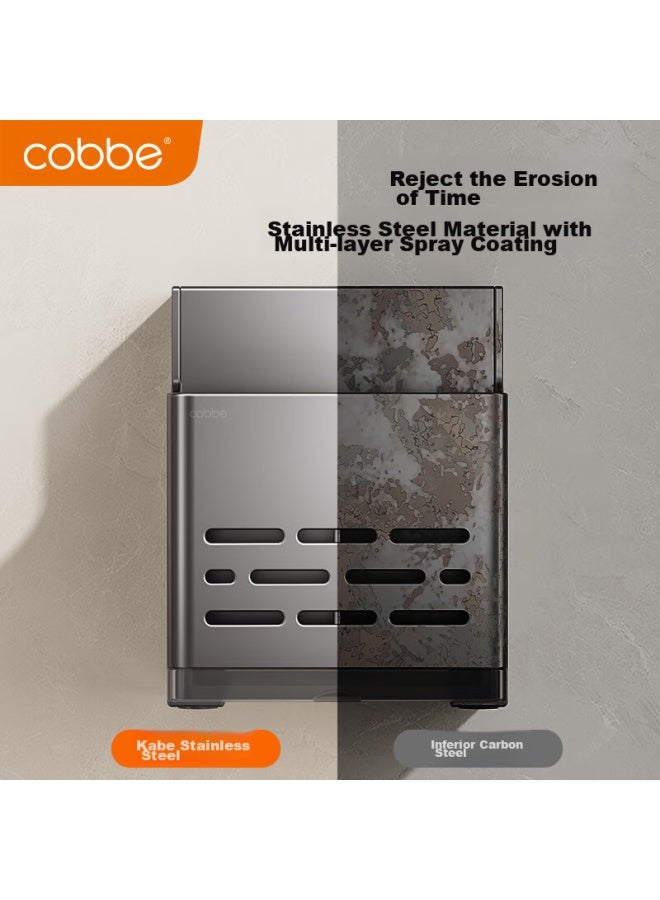 Cobbe Kitchen Knife Holder, Wall-mounted Chopstick Cage, Multi-functional Storage Rack, No Drilling Required, Stainless Steel Chopstick Tube, Knife Holder - Image 2