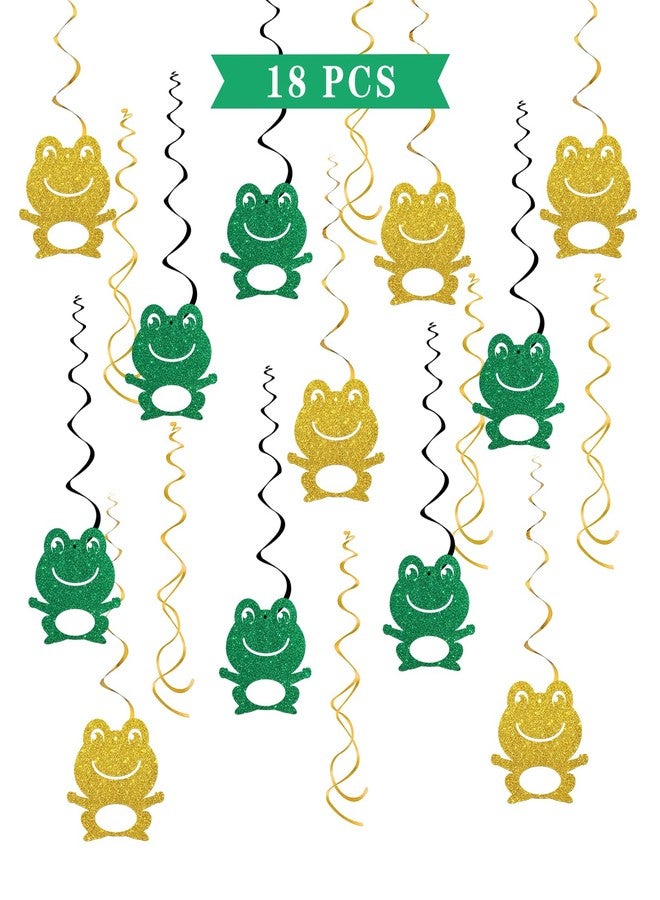 Maicaiffe Frog Hanging Swirl Decorations - Glitter 18 Pcs Boys Girls Kids Birthday Party Supplies - Baby Shower Streamers - Rainforest Reptile Frog Birthday Party Foil Swirls Ceiling Decorations - Image 1