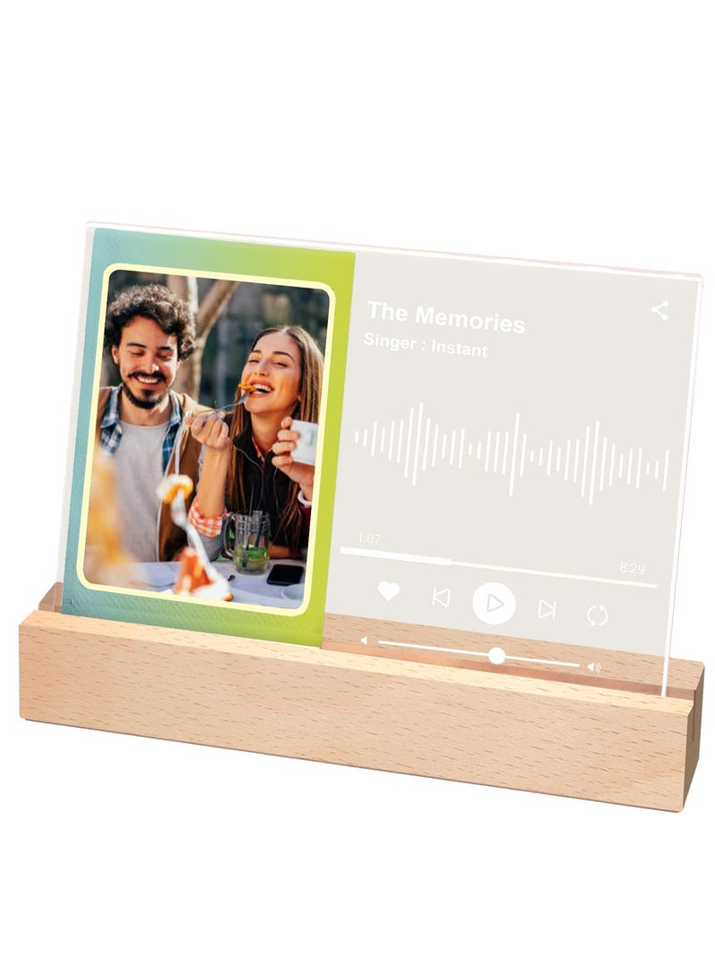 O Ozone Music Player Style Wood Acrylic 3 Inch Photo Frame with LED, Instax Mini Picture Frame 2 x 3 Polaroid Frame for Mini 11/9/8/7/EVO, Night Light Tabletop Desktop Frame with DIY Letter Stickers  - Image 1