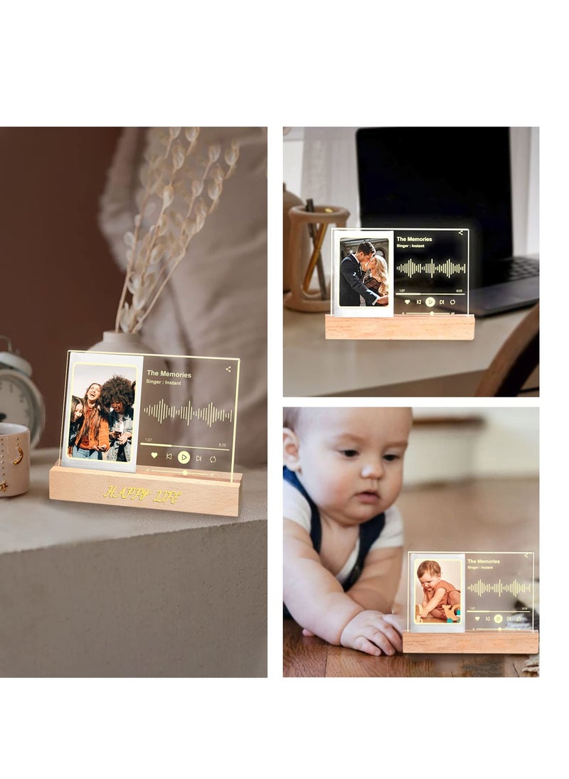 O Ozone - Music Player Style Wood Acrylic 3 Inch Photo Frame with LED, Instax Mini Picture Frame 2 x 3 Polaroid Frame for Mini 11/9/8/7/EVO, Night Light Tabletop Desktop Frame with DIY Letter Stickers - Image 1
