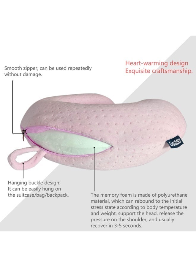 Neck Pillows for Sleeping Travel Pink Travel Pillow Comfortable U Shape Memory Foam Pillows Neck and Head Support Portable Travel Neck Pillow Suitable for Planes, Trains, Self-Driving Cars - Image 4