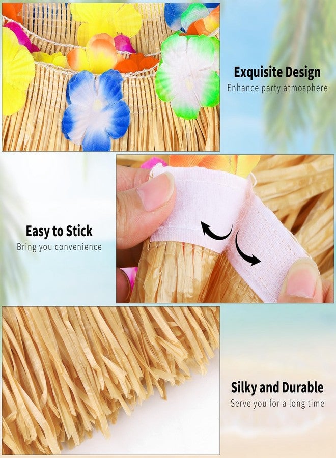 Aneco 4 Pieces 9 Ft x 30 Inches Luau Grass Table Skirts with LED String Light Hawaiian Table Skirt Lighted Grass Skirt Table Fringe for Tropical, Hawaiian Themed, Birthday Party (Natural) - Image 3
