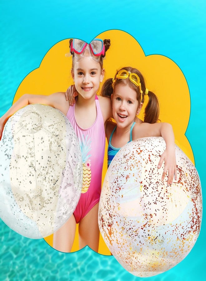 Feradny 6 Pack 32 Inch Giant Inflatable Clear Beach Ball Blow up Clear Balls Beach Ball with Confetti Large Balls for Summer Beach Pool Birthday Party Favor (Color Set 3) - Image 3