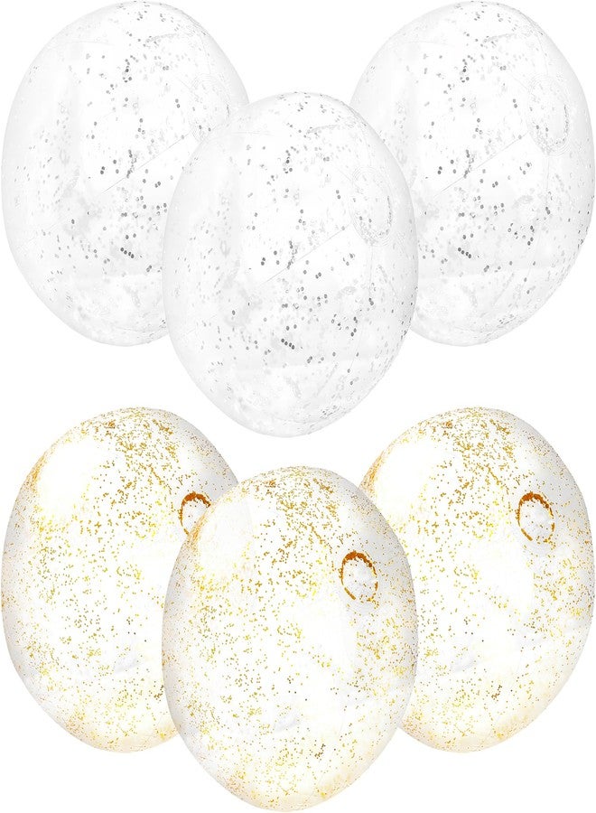 Feradny 6 Pack 32 Inch Giant Inflatable Clear Beach Ball Blow up Clear Balls Beach Ball with Confetti Large Balls for Summer Beach Pool Birthday Party Favor (Color Set 3) - Image 1