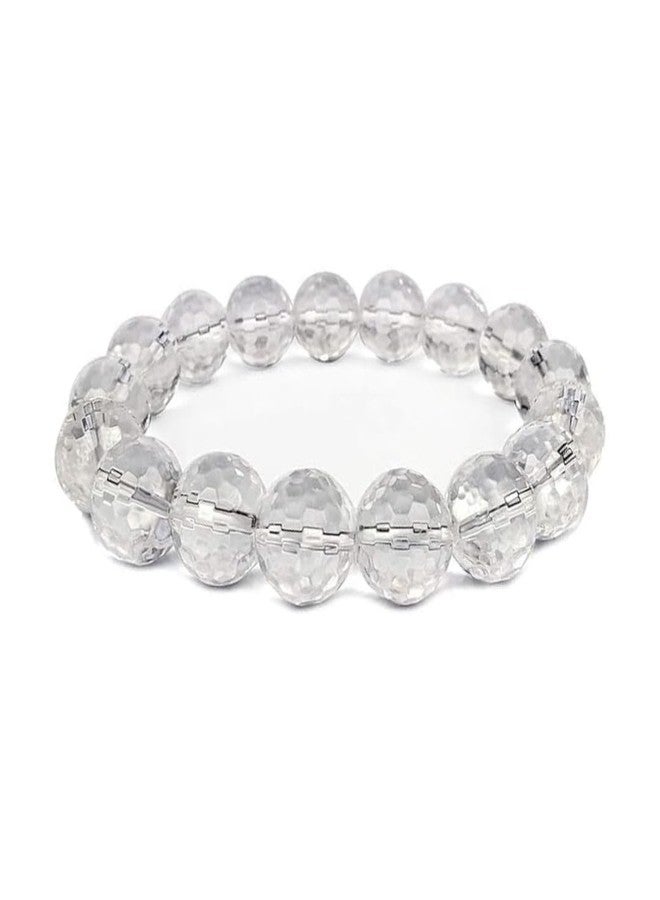 PICCOTI Original Sphatik Bracelet | Diamond Subsitute Bracelet for Calmness, Money, Beauty and Glamour | Clear Quartz | 12 mm beads | for Men & Women | Valentine Day Gift - Image 1