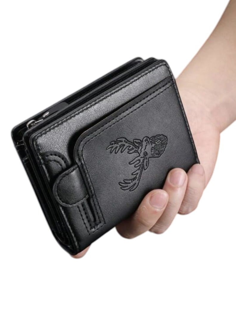 New Vintage Style Men Wallet, Deer Head Design, Multifunctional Zipper Wallet, Multiple Card Slots, Multi-function Card Holder for Youth Students, Great Gift for Men  - Image 1