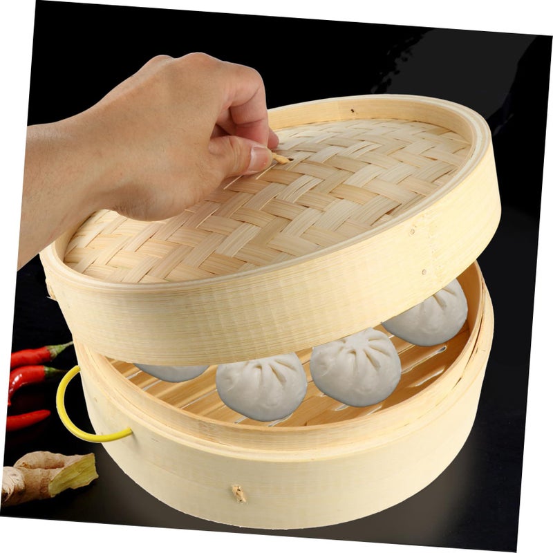 2pcs Bamboo Steamer Basket 25 5CM Reusable with Lid for Dim Sum Dumplings Vegetables - Image 5