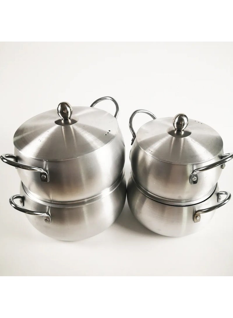 DubaiGallery 5 Pieces Belly Shape Cooking Pot Cookware Set With Two Handles Silver - Image 3