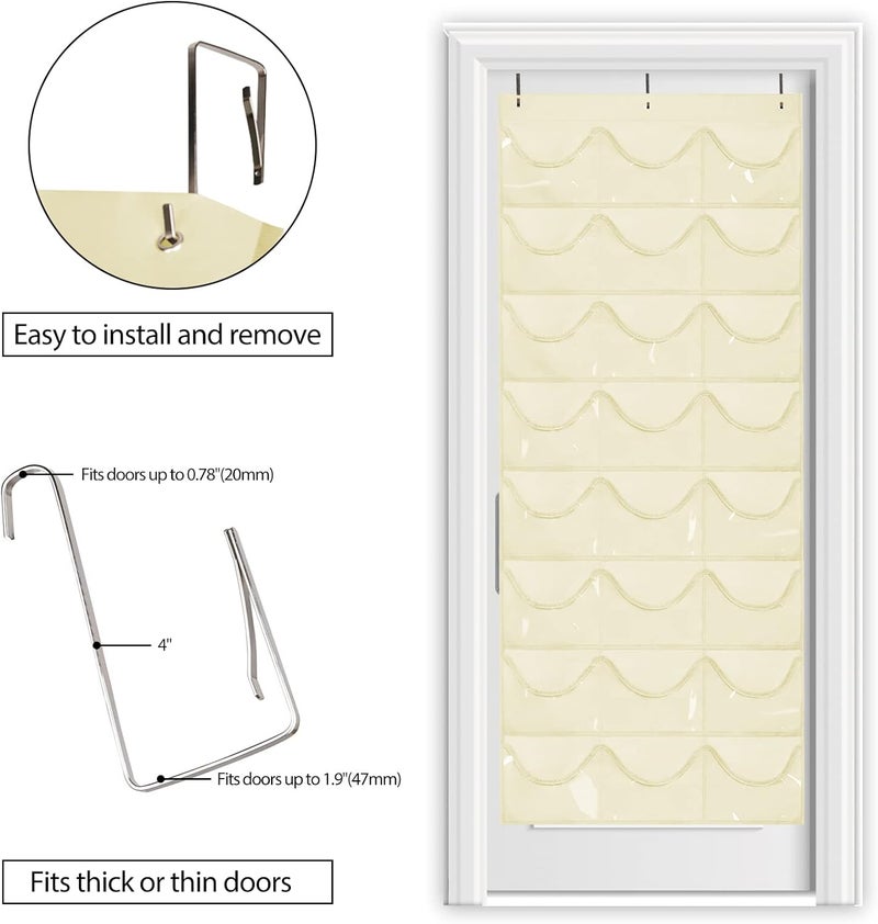 Dofilachy Hat Rack - Hat Organizer - Hat Racks for Baseball Caps, Visible Hat Holder - Baseball Hat Rack for Wall Door with 3 Hooks, 24 Deep Pockets (Beige,large) - Image 4