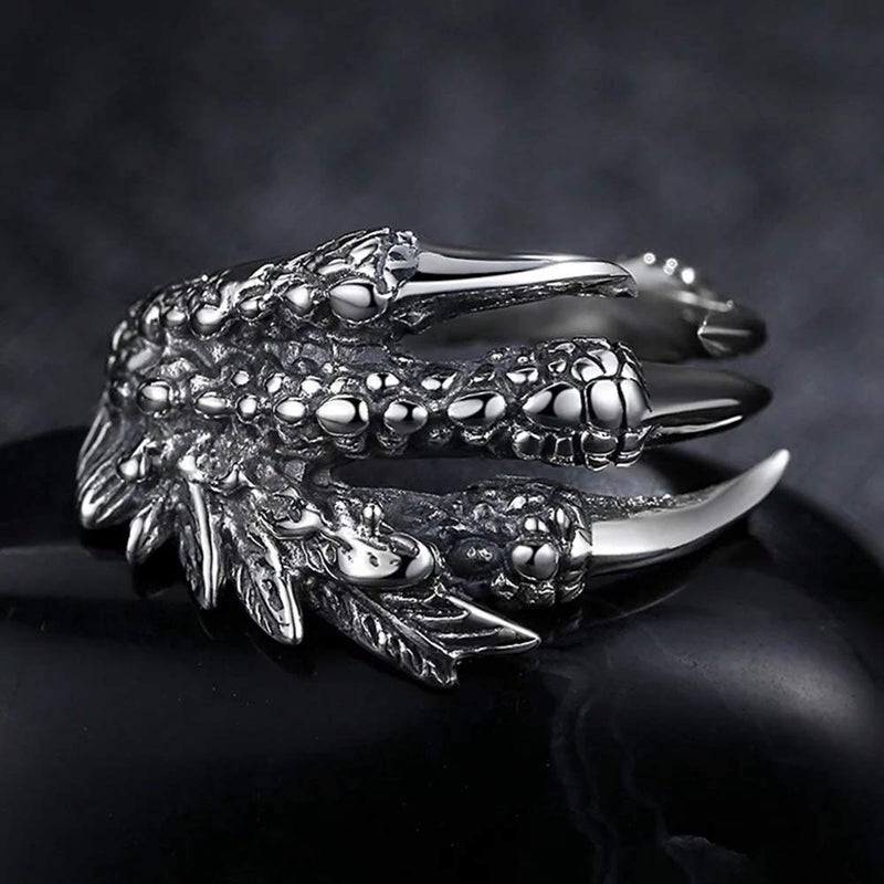 LARVOVUE Adjustable Opening Dragon Claw Ring for Women Men's, Vintage Eagle Claws Rings Silver - Image 4