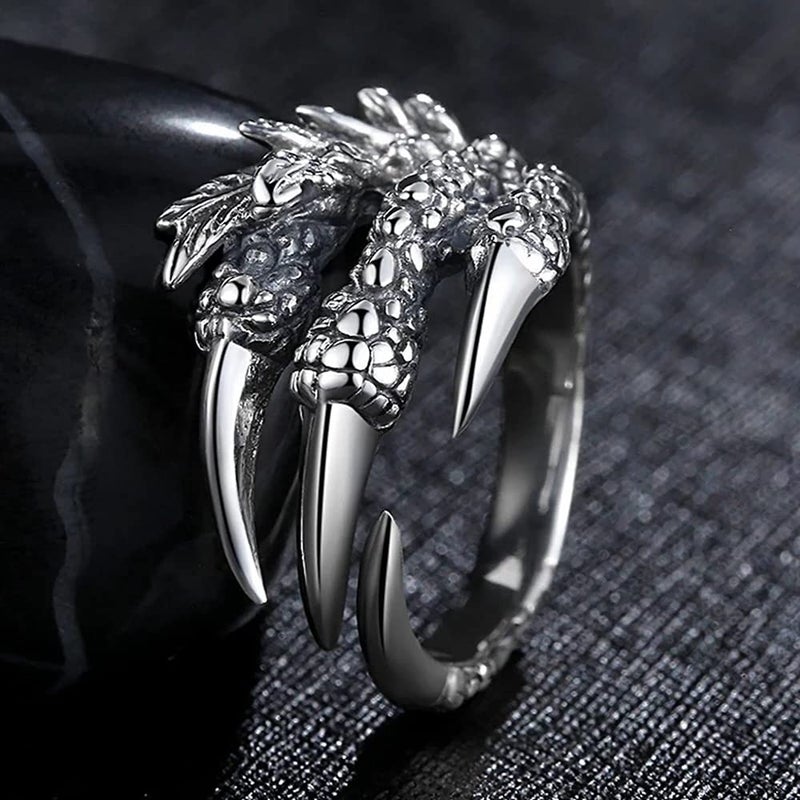LARVOVUE Adjustable Opening Dragon Claw Ring for Women Men's, Vintage Eagle Claws Rings Silver - Image 2