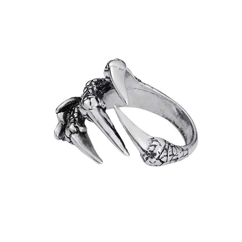 LARVOVUE Adjustable Opening Dragon Claw Ring for Women Men's, Vintage Eagle Claws Rings Silver - Image 1