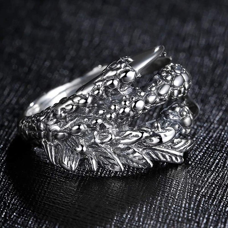 LARVOVUE Adjustable Opening Dragon Claw Ring for Women Men's, Vintage Eagle Claws Rings Silver - Image 3
