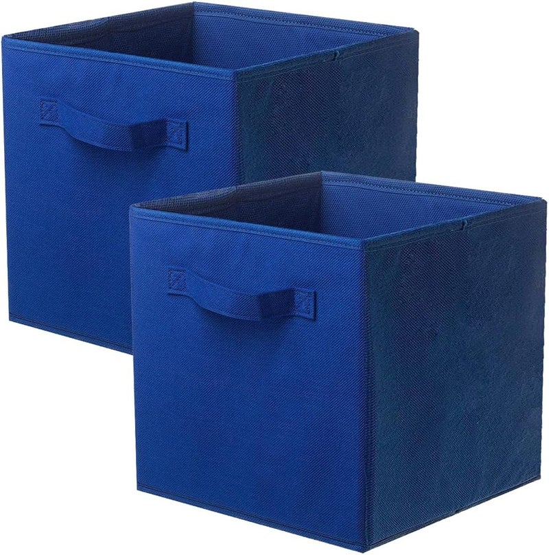 PowerKing Fabric Storage Box Organiser, 2-Piece Foldable Storage Cube Storage Box in Cube Shape – Blue - Image 1