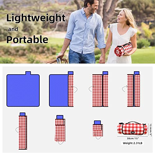 ZAZE Picnic Blanket Extra Large Waterproof, 80''x80''Checkered Picnic Blankets Beach, Outdoor, Camping on Grass Accessories Couple Ideas Wedding Registry Gifts (Red and White) - Image 5