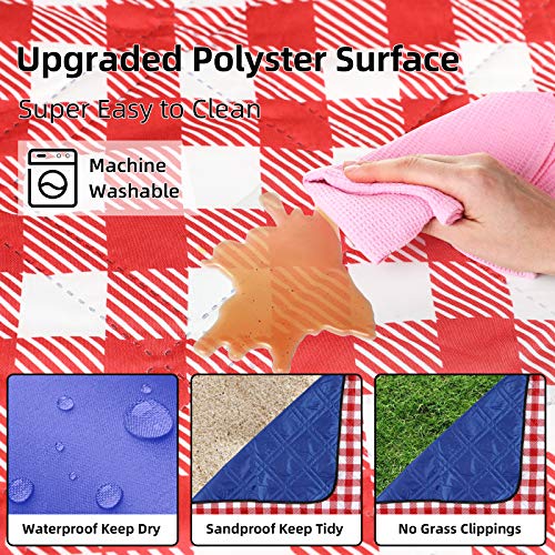 ZAZE Picnic Blanket Extra Large Waterproof, 80''x80''Checkered Picnic Blankets Beach, Outdoor, Camping on Grass Accessories Couple Ideas Wedding Registry Gifts (Red and White) - Image 4