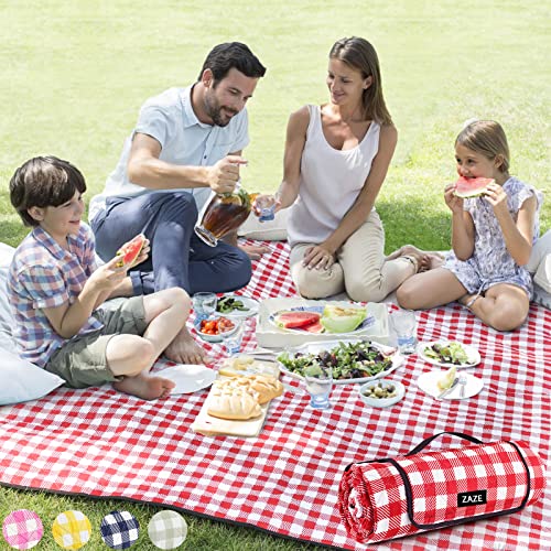 ZAZE Picnic Blanket Extra Large Waterproof, 80''x80''Checkered Picnic Blankets Beach, Outdoor, Camping on Grass Accessories Couple Ideas Wedding Registry Gifts (Red and White) - Image 1