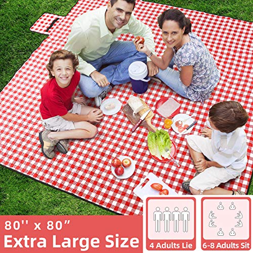 ZAZE Picnic Blanket Extra Large Waterproof, 80''x80''Checkered Picnic Blankets Beach, Outdoor, Camping on Grass Accessories Couple Ideas Wedding Registry Gifts (Red and White) - Image 2