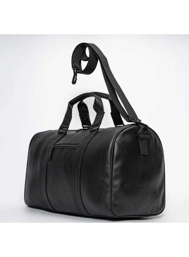 Black Synthetic Leather Travel & Gym Duffel Bag – Large Capacity, Lightweight, Durable, Black Color - Image 1