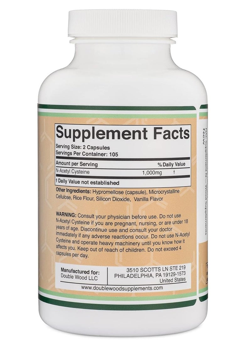 Double Wood Supplements NAC Supplement N-Acetyl Cystein 1000mg per servings 210 Capsules - Image 2