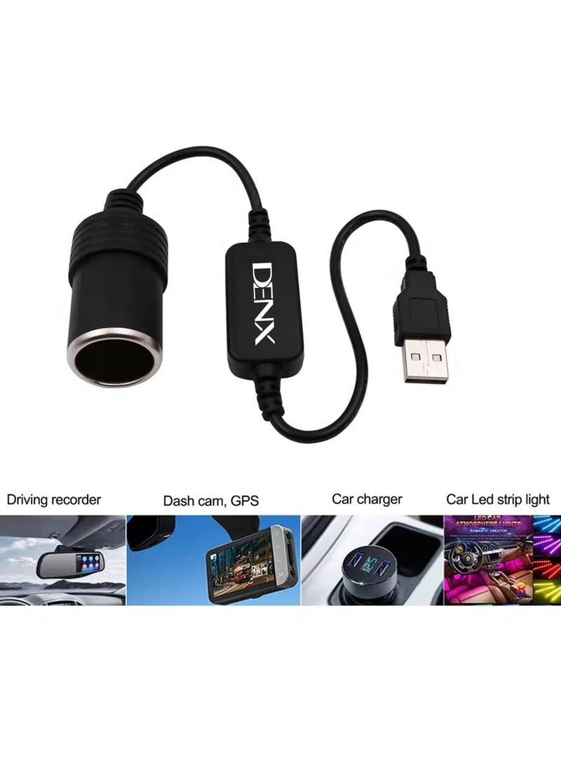 دينكس محول DENX DX905: منفذ USB إلى مقبس ولاعة السجائر بجهد 12 فولت - كابل تحويل الطاقة (من USB-A بجهد 5 فولت إلى تيار مستمر 12 فولت) مخصص للاستخدام مع كاميرات لوحة القيادة، وأجهزة تحديد المواقع (GPS)، وكاشفات الرادار، ومسجلات القيادة، ومراوح السيارات، وأجهزة تنقية الهواء، ومصابيح LED - كابل تعزيز الطاقة يعمل بنظام "التوصيل والتشغيل" (Plug and Play) ومزود بآليات حماية لضمان السلامة. - Image 4